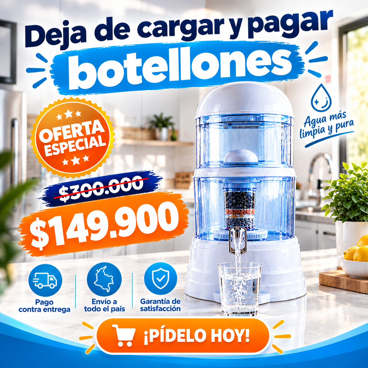 Filtro Purificador de Agua 14 litros - Agua más limpia y fresca